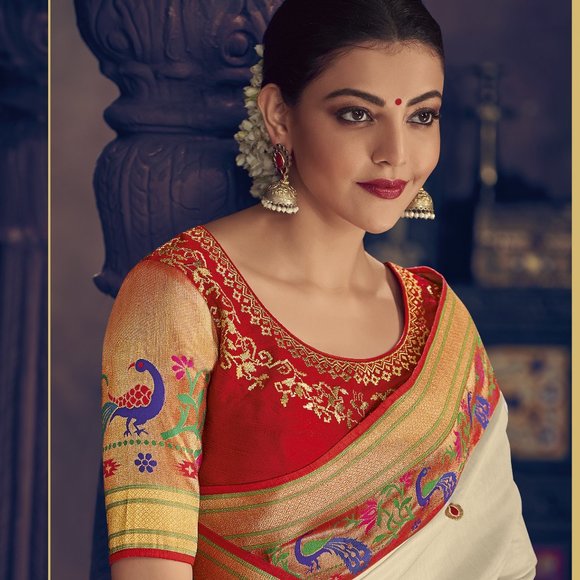 JHEAPS GORGEOUS BRIGHT WHITE BOLLYWOOD STYLE PAITHANI SILK SAREE - Picture 4 of 4